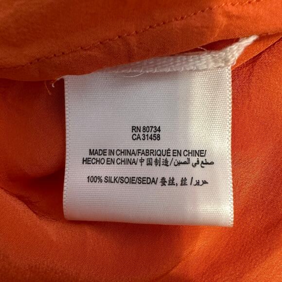 BCBG MAXAZRIA Silk Blouse WMNS XS Orange V-Neck Split Flutter Sleeve Lightweight - Picture 6 of 7